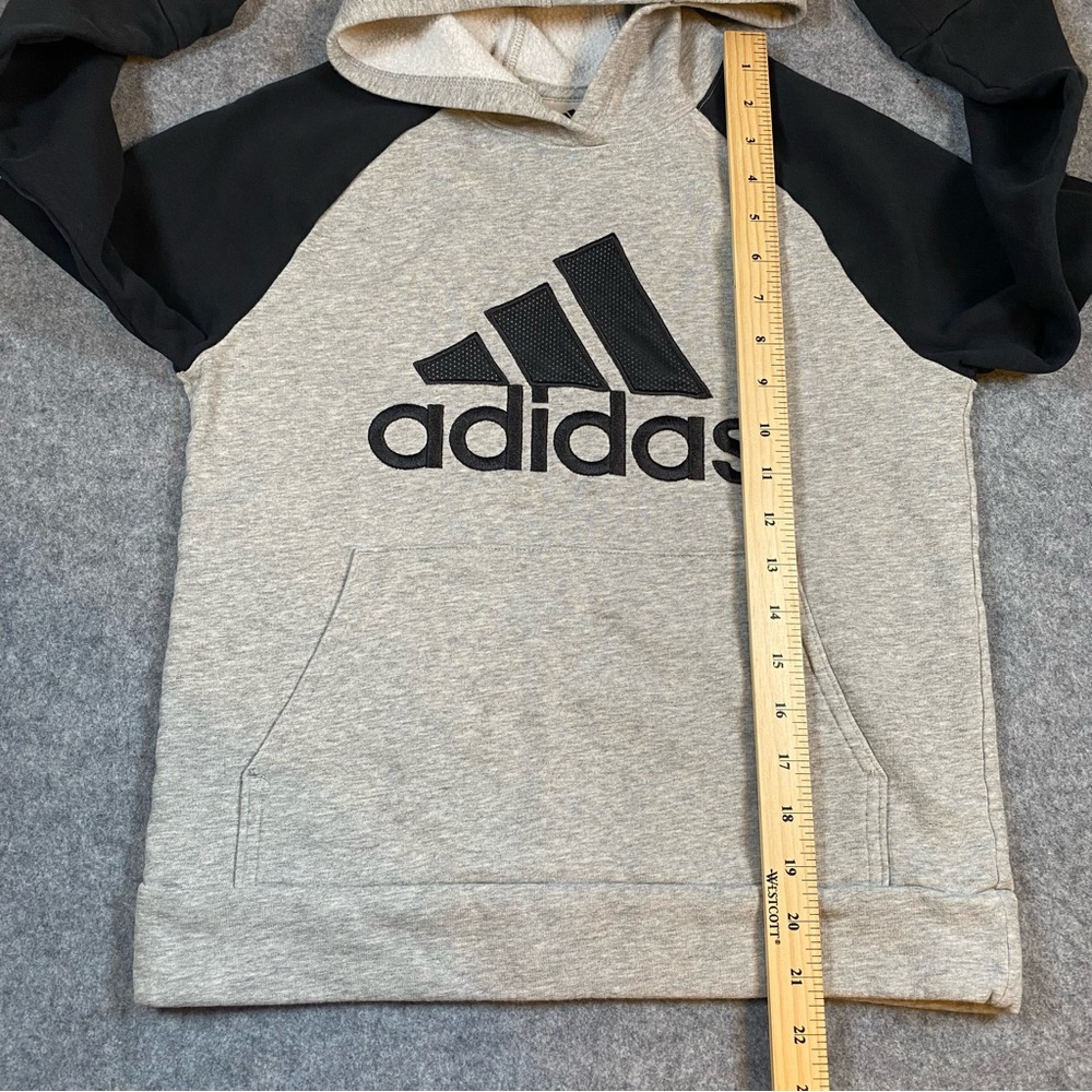 Adidas Embroidered Heathered Gray/Black Hoodie Sweatshirt Boys Size M (10-12) - Picture 8 of 11